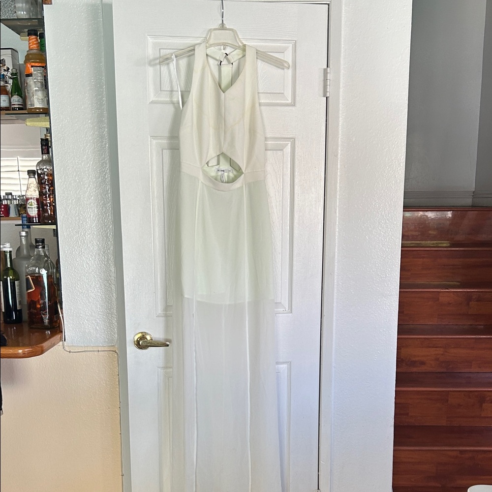 Elegant Cream Halter Maxi Dress